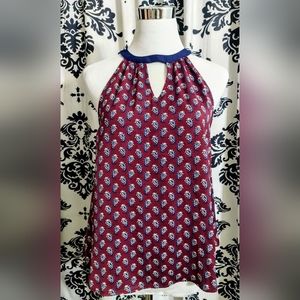 Fun 2 Fun halter sleeveless top paisley burgundy blue high neck closure S size